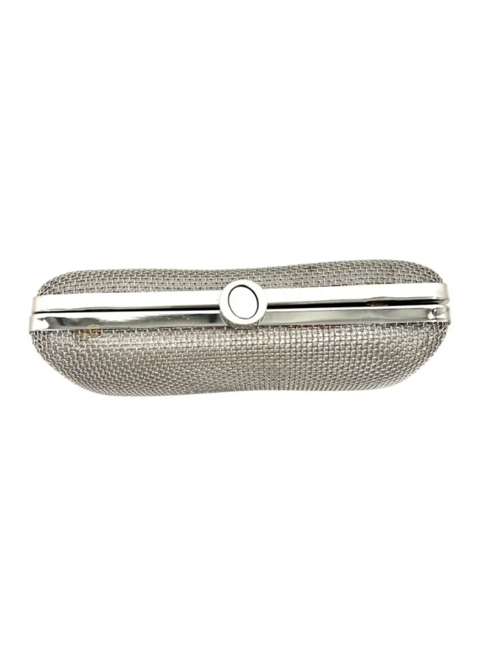 Oroton Freize Woven Silver Mesh Box Clutch Chain Strap Evening Glamour Retro